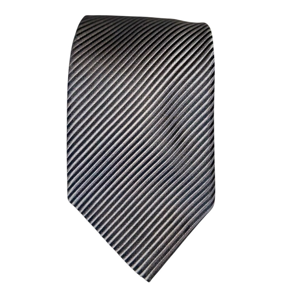 David Donahue Mens Tie Silk Woven in England Black & White Striped 61x4” USA